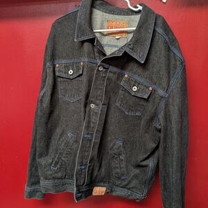Guess Black Denim Jacket with Blue Stitching